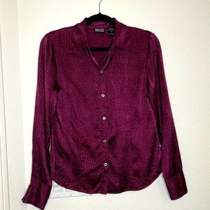 NWOT NY & CO 100% Silk blouse size S burgundy color